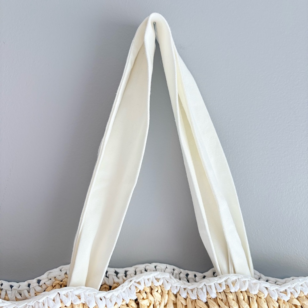 Mark and Graham White Ribbon Scalloped Raffia Tote Purse Bag New, no tags - Picture 3 of 13